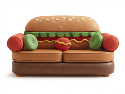 Sofá Creativo con Diseño de Hamburguesa y Cojines Temáticos