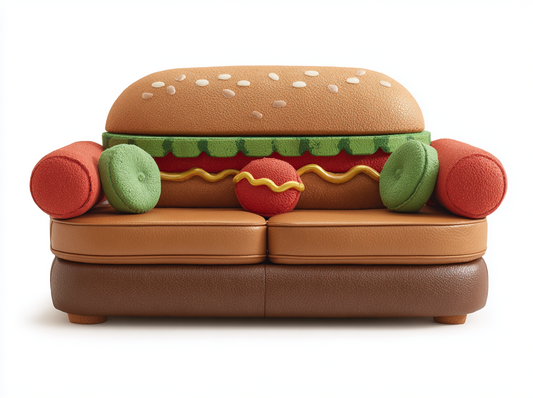 Sofá Creativo con Diseño de Hamburguesa y Cojines Temáticos