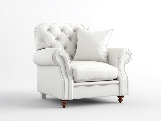Sillón Clásico en Piel Blanca con Respaldo Capitonné y Cojín Acolchado