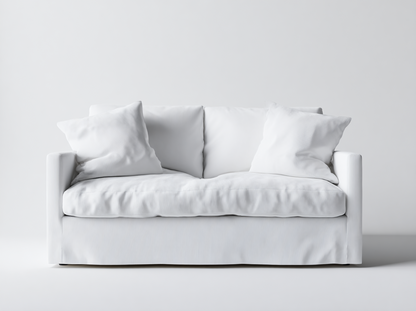 Sofá de Dos Plazas en Tela Blanca con Cojines Acolchados y Estilo Minimalista