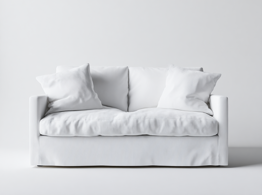 Sofá de Dos Plazas en Tela Blanca con Cojines Acolchados y Estilo Minimalista