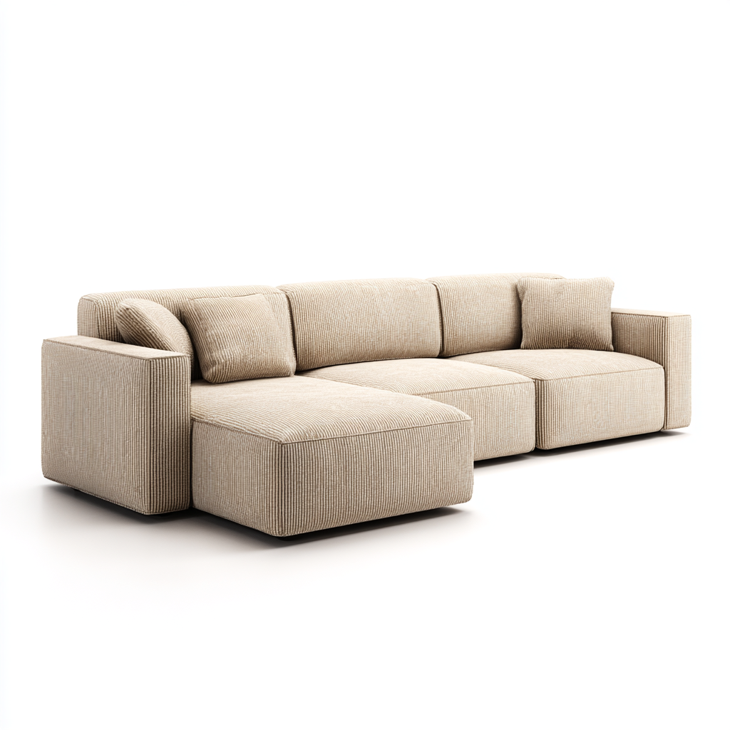 Sofá Modular Esquinero en Chenilla Beige con Reposabrazos