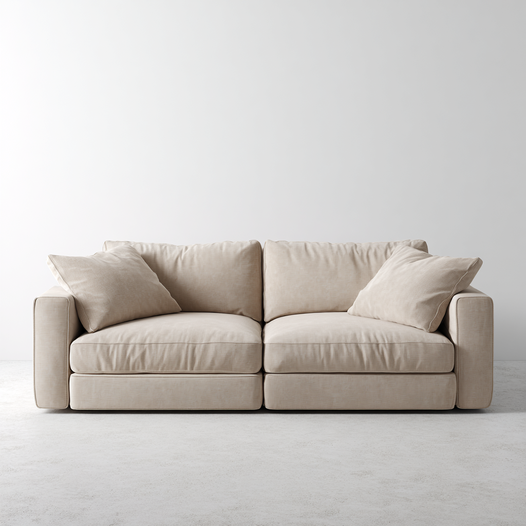 Sofá Modular de 2 Plazas en Lino Beige con Cojines