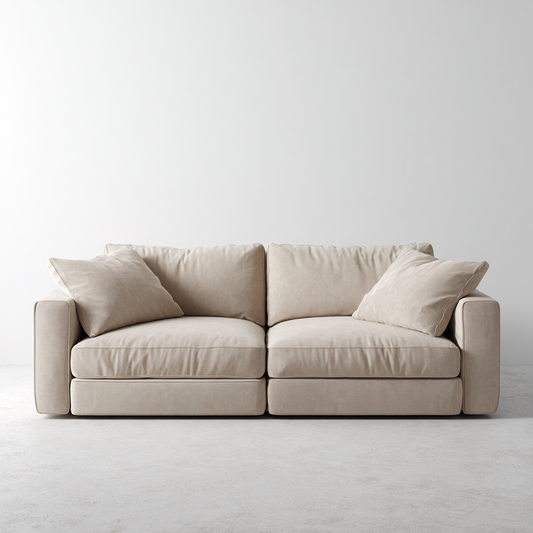 Sofá Modular de 2 Plazas en Lino Beige con Cojines