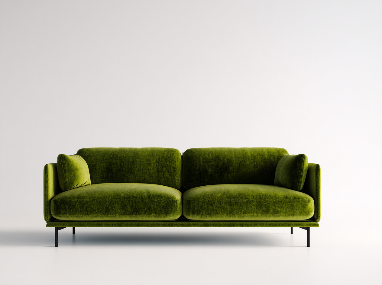 Sofá de Dos Plazas en Terciopelo Verde con Diseño Moderno y Patas Metálicas