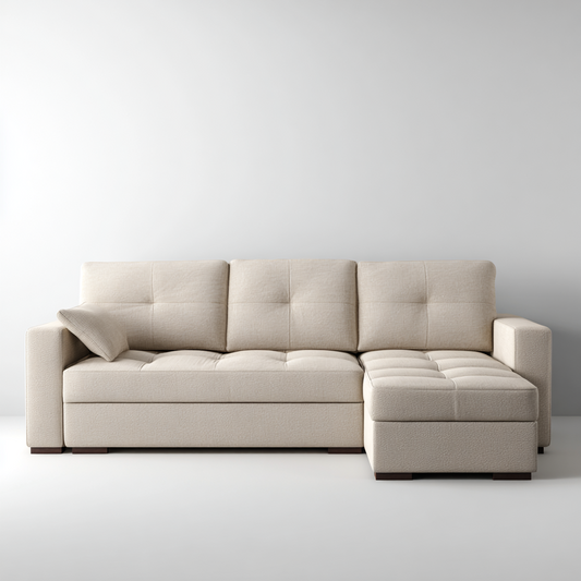 Sofá Chaise Longue de 3 Plazas con Almacenaje en Tela Beige