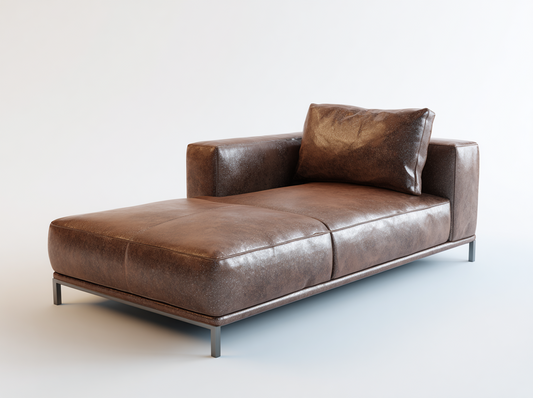 Chaise Longue de Cuero Auténtico Marrón con Estructura Metálica Moderna