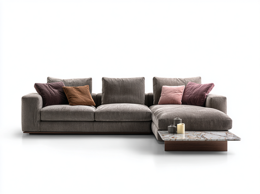 Sofá Modular en Forma de L con Chaise Longue y Mesa Lateral de Mármol