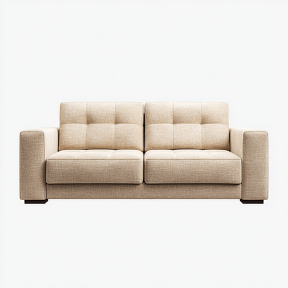Sofá de 2 Plazas en Tela Beige con Reposabrazos Cuadrados