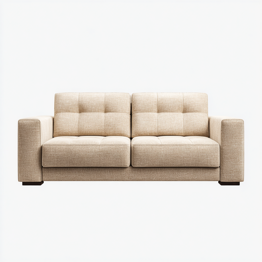 Sofá de 2 Plazas en Tela Beige con Reposabrazos Cuadrados