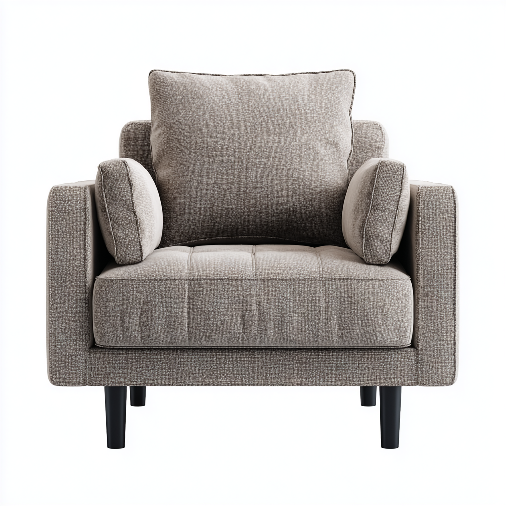 Sillón Individual Moderno en Tela Gris con Patas de Madera Negra
