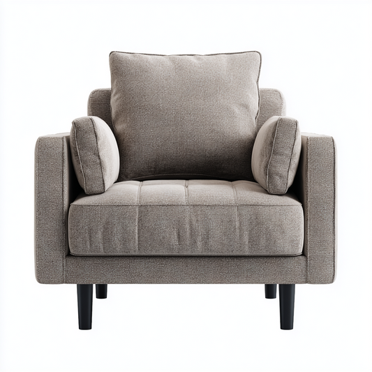 Sillón Individual Moderno en Tela Gris con Patas de Madera Negra