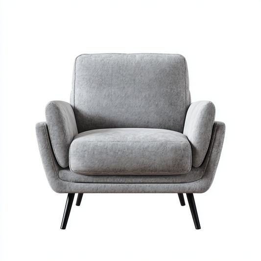 Sillón Moderno en Tela Gris Claro con Patas Metálicas Negras