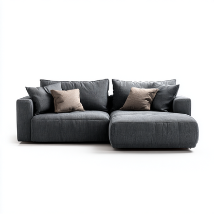 Sofá Chaise Longue de Dos Plazas en Tela Gris con Cojines Decorativos