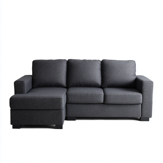 Sofá Chaise Longue de Tres Plazas en Tela Gris Oscuro Estilo Moderno