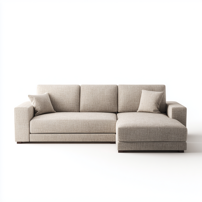 Sofá Chaise Longue de Tres Plazas en Tela Beige con Brazos Rectos