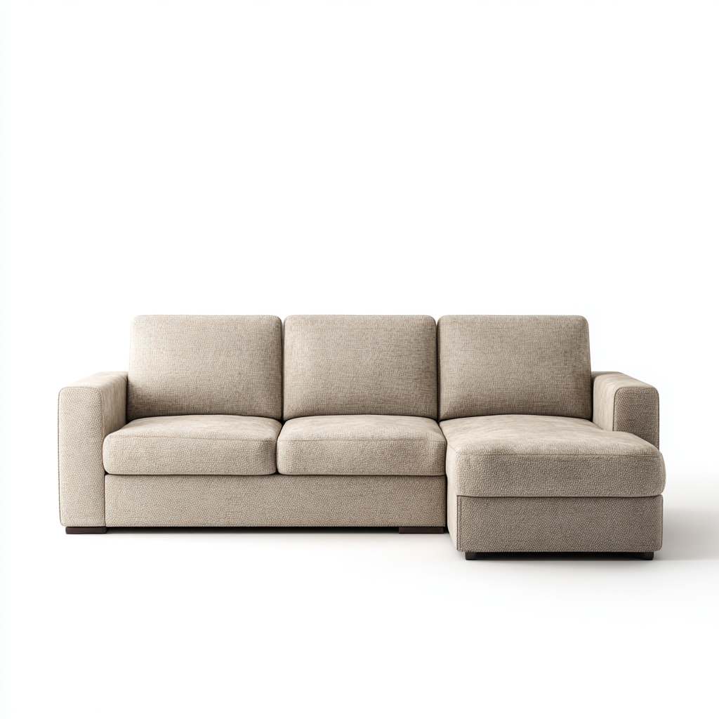 Sofá Chaise Longue de Tres Plazas en Tela Beige Moderna