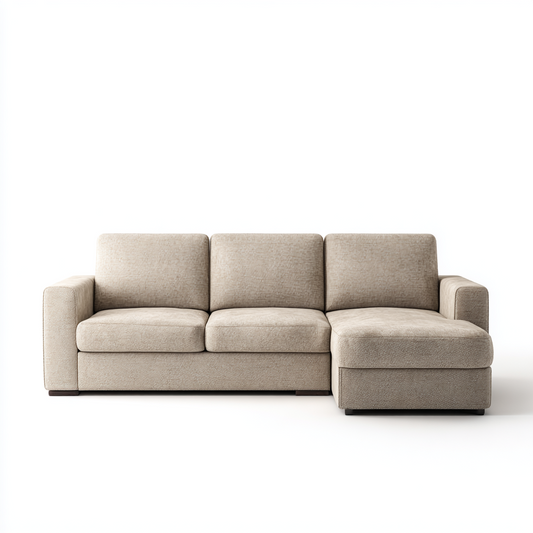 Sofá Chaise Longue de Tres Plazas en Tela Beige Moderna