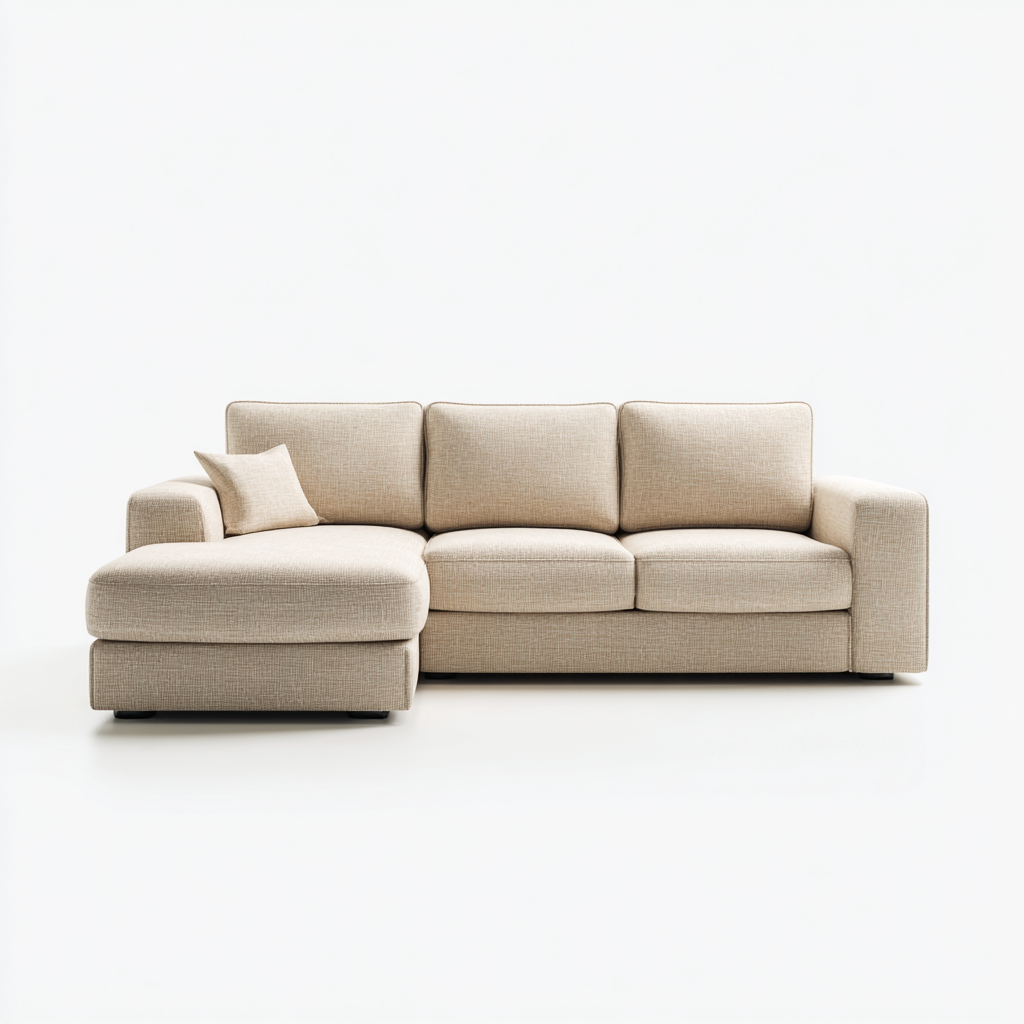 Sofá Chaise Longue de Tres Plazas en Tela Beige Estilo Moderno