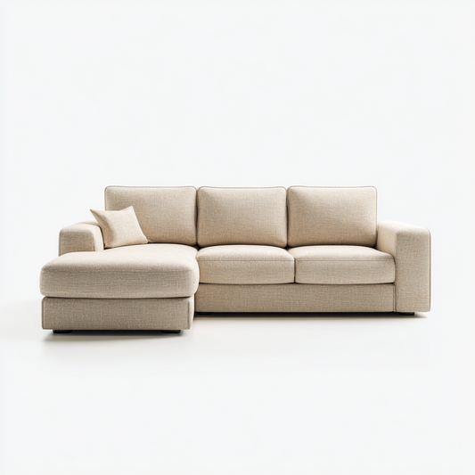 Sofá Chaise Longue de Tres Plazas en Tela Beige Estilo Moderno