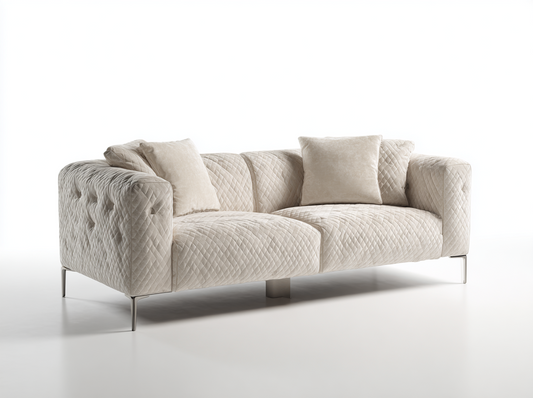 Sofá Moderno Beige Acolchado con Patas Metálicas y Cojines Incluidos