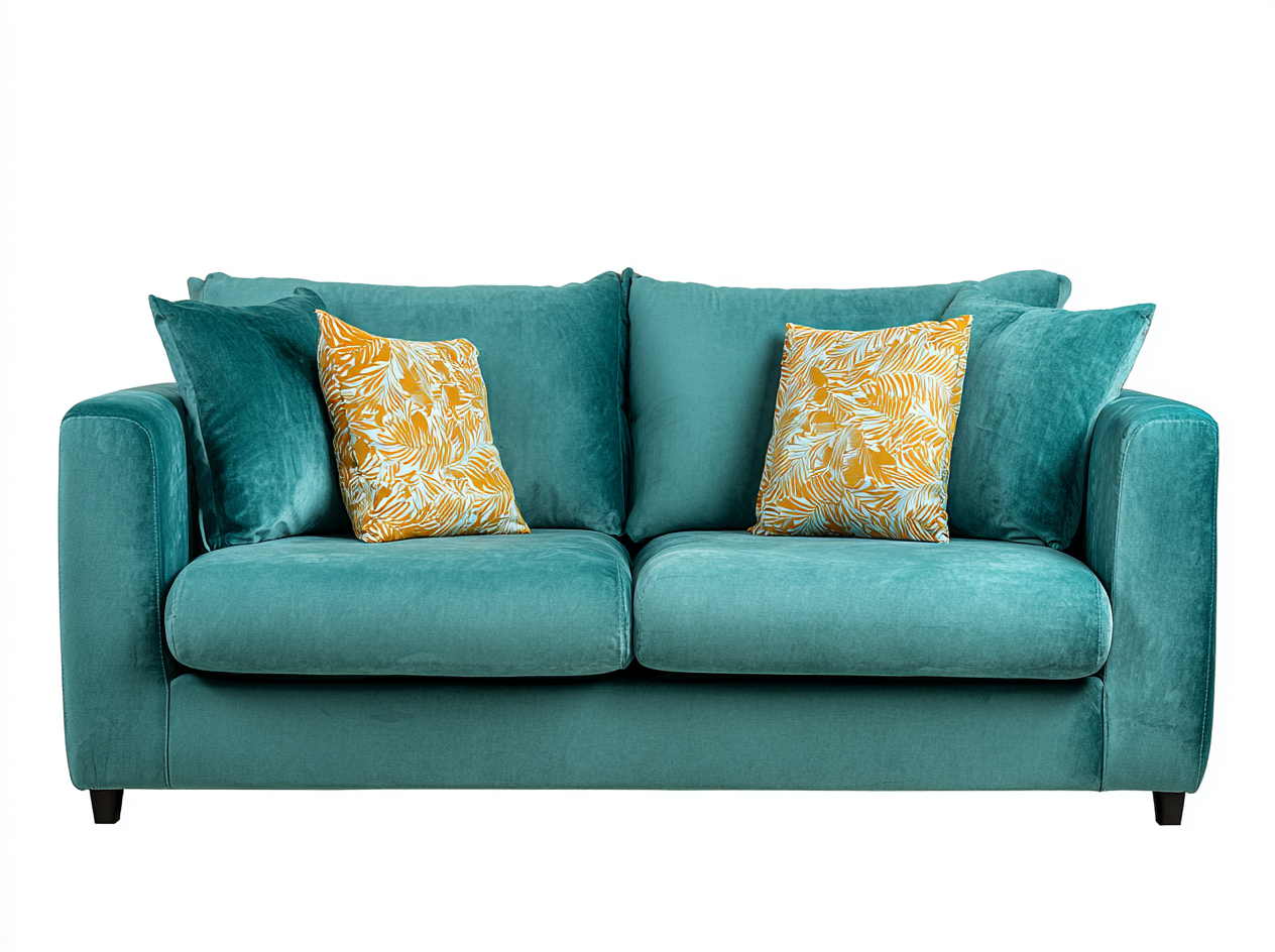 Sofá Moderno de Terciopelo Azul Turquesa con Cojines Decorativos