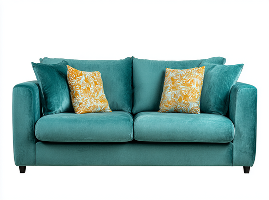 Sofá Moderno de Terciopelo Azul Turquesa con Cojines Decorativos