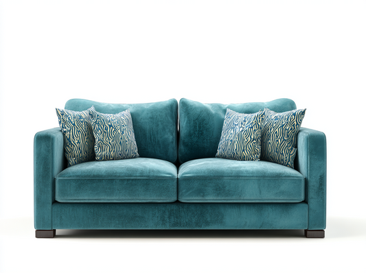 Sofá Moderno de Terciopelo Azul Turquesa de Dos Plazas con Cojines Decorativos