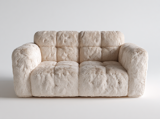 Sofá Moderno de Pelo Sintético Beige de Dos Plazas