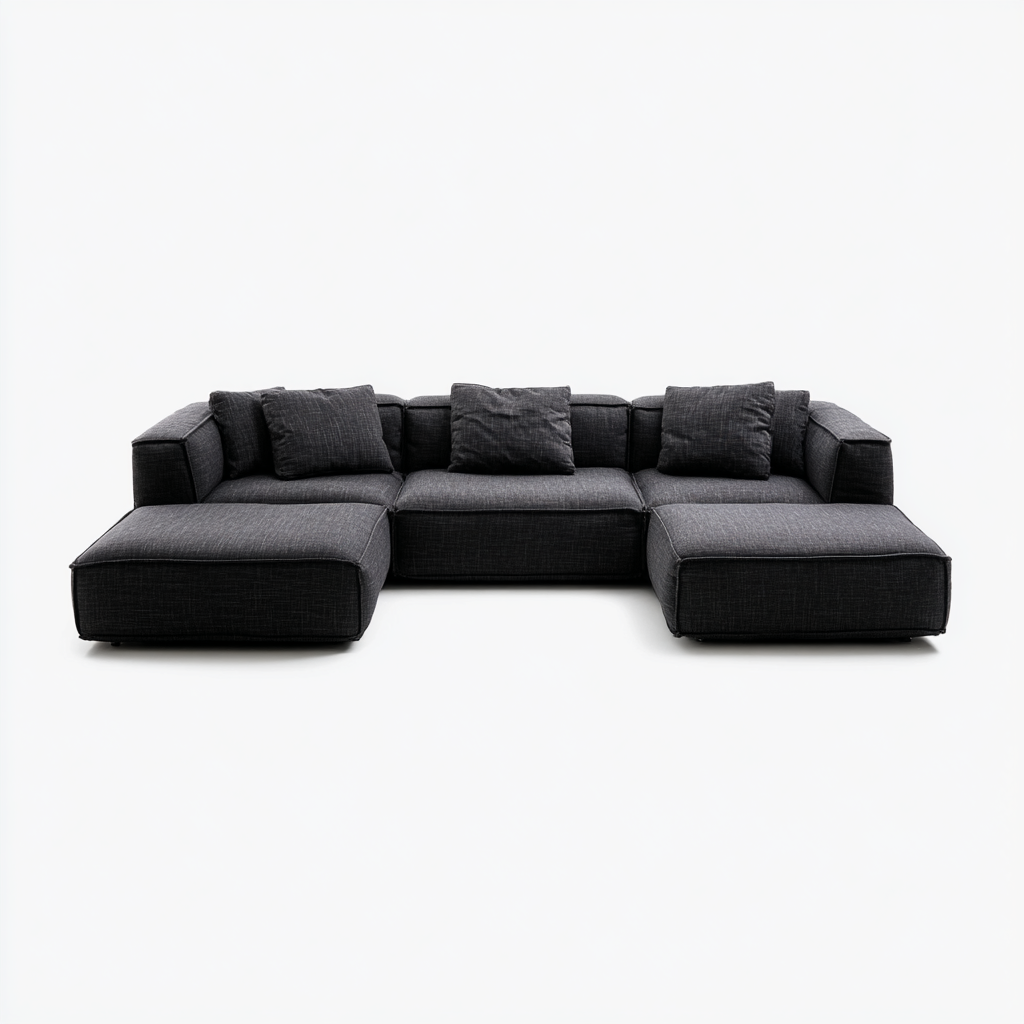 Sofá Modular Chaise Longue en Tela Gris Oscuro de Estilo Moderno