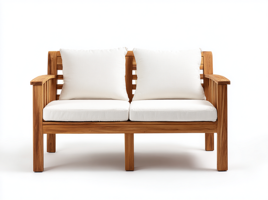 Sofá de Exterior de Madera de Teca con Cojines Blancos de Dos Plazas