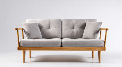 Sofá de 2 Plazas con Estructura de Madera y Cojines Acolchados en Gris Claro