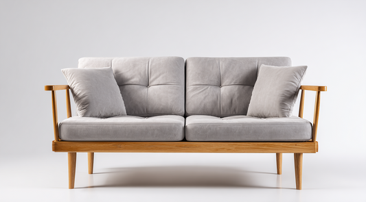 Sofá de 2 Plazas con Estructura de Madera y Cojines Acolchados en Gris Claro