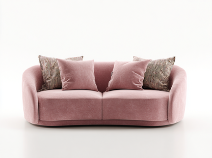 Sofá Moderno Curvo de 3 Plazas en Terciopelo Rosa con Cojines Decorativos