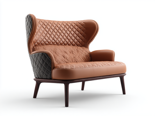 Sofá Wingback de 2 Plazas en Cuero Bicolor con Respaldo Alto Acolchado