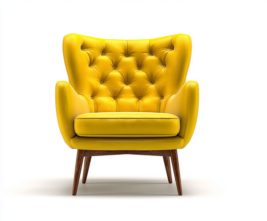 Sillón Moderno de Terciopelo Amarillo con Patas de Madera