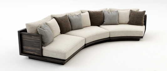 Sofá Esquinero Curvo Moderno de Tela Beige con Cojines Decorativos