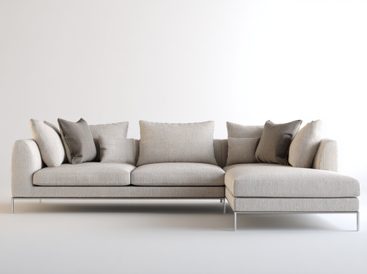Sofá Esquinero Moderno de Tela Beige Claro con Chaise Longue