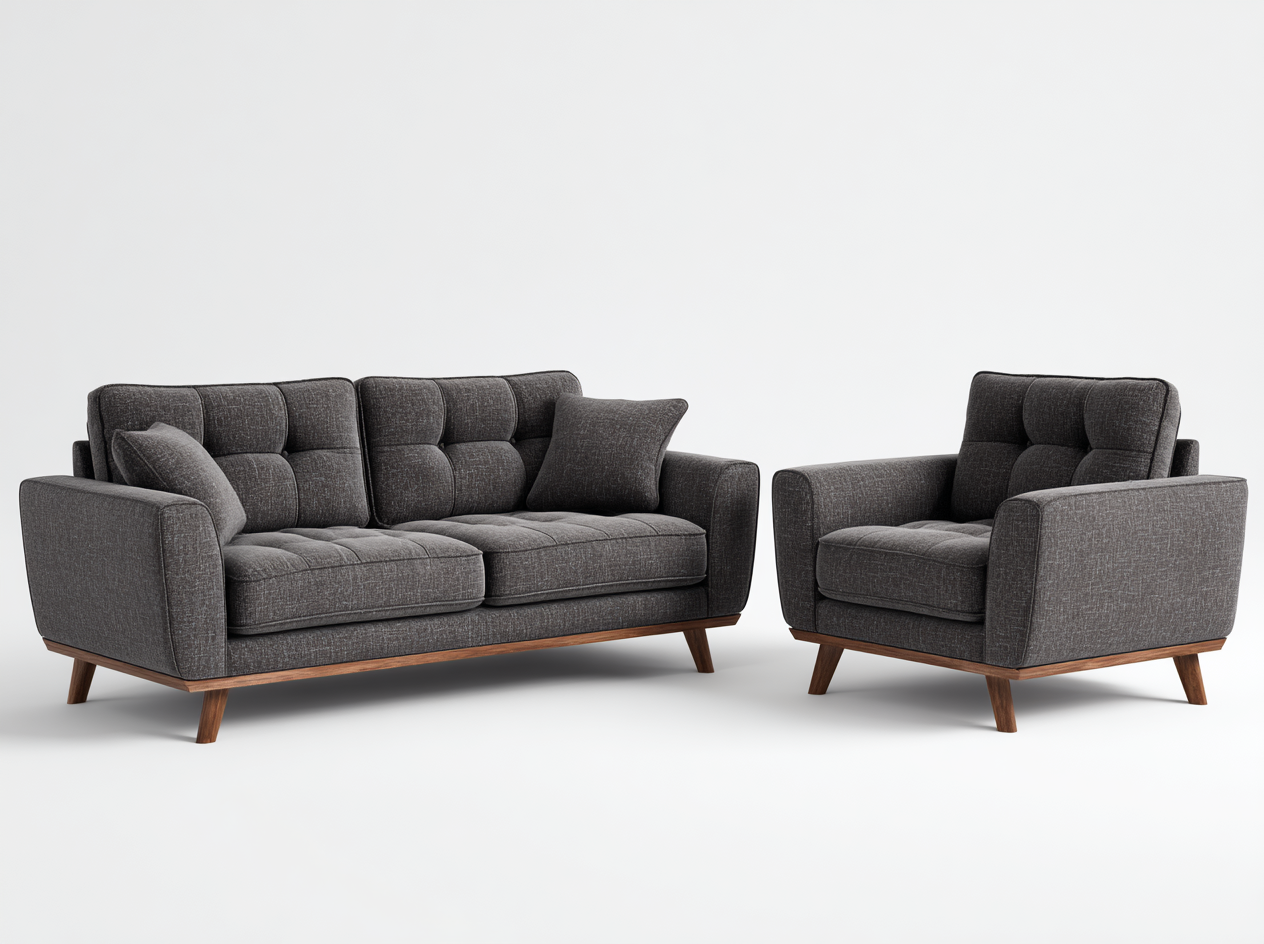Conjunto de Sofá Moderno de Tela Gris Oscuro con Sillón Individual y Sofá de 2 Plazas