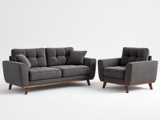 Conjunto de Sofá Moderno de Tela Gris Oscuro con Sillón Individual y Sofá de 2 Plazas