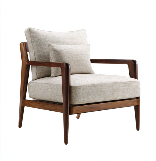 Sillón Moderno de Madera Maciza con Cojines Beige