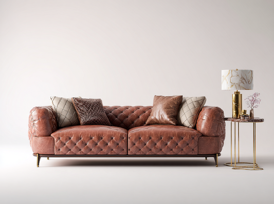 Sofá Chesterfield Moderno de Piel Marrón con Detalles Capitonné